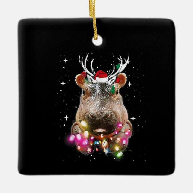 Weihnachtslicht Hippo Fiona Hippopotamus Lover Keramikornament (Vorderseite)