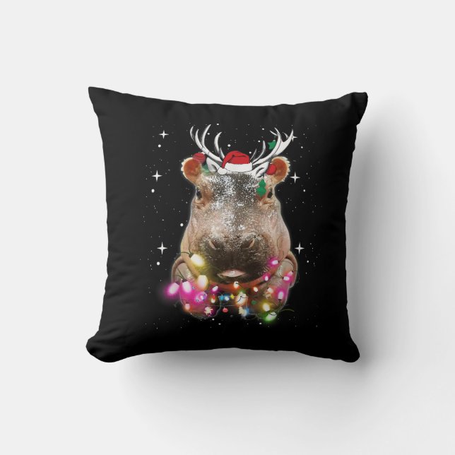 Weihnachtslicht Hippo Fiona Hippopotamus Lover Kissen (Vorderseite)