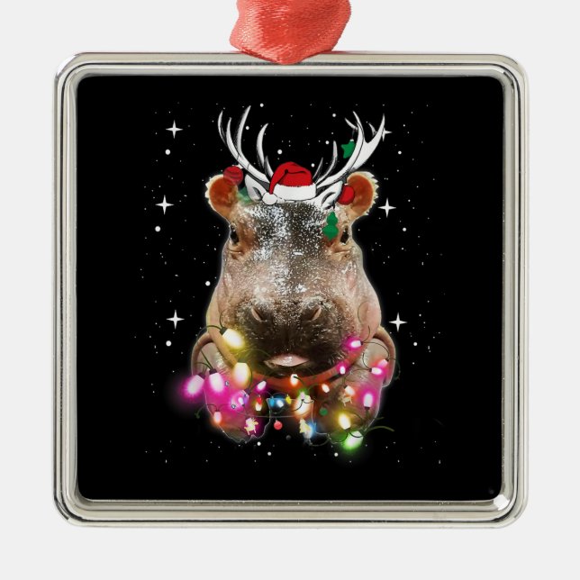 Weihnachtslicht Hippo Fiona Hippopotamus Lover Ornament Aus Metall (Vorne)