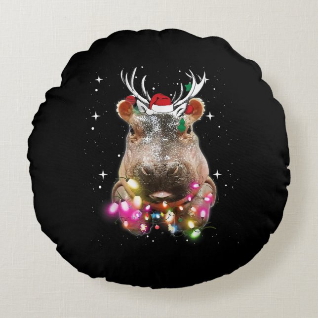 Weihnachtslicht Hippo Fiona Hippopotamus Lover Rundes Kissen (Vorderseite)