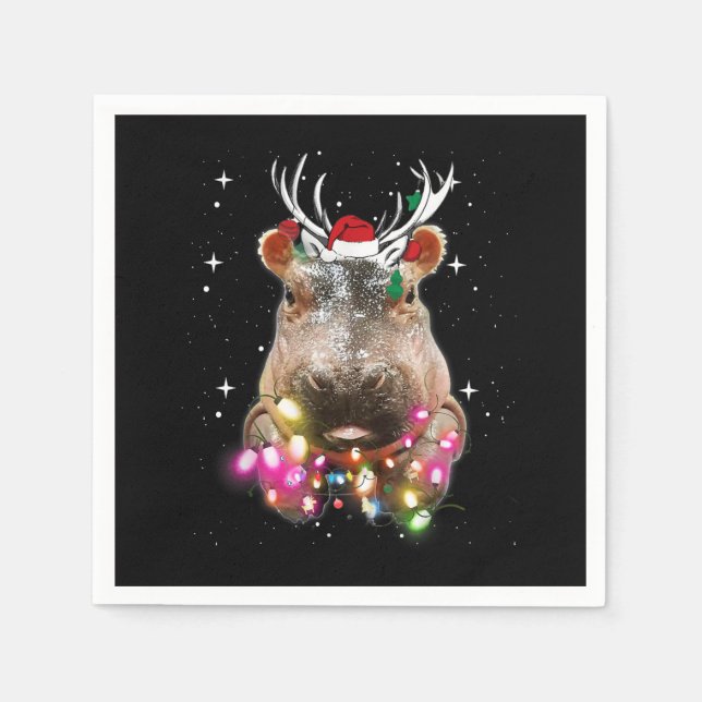 Weihnachtslicht Hippo Fiona Hippopotamus Lover Serviette (Vorderseite)