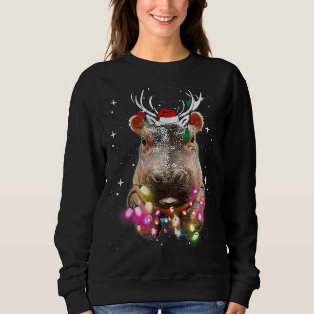 Weihnachtslicht Hippo Fiona Hippopotamus Lover Sweatshirt (Vorderseite)
