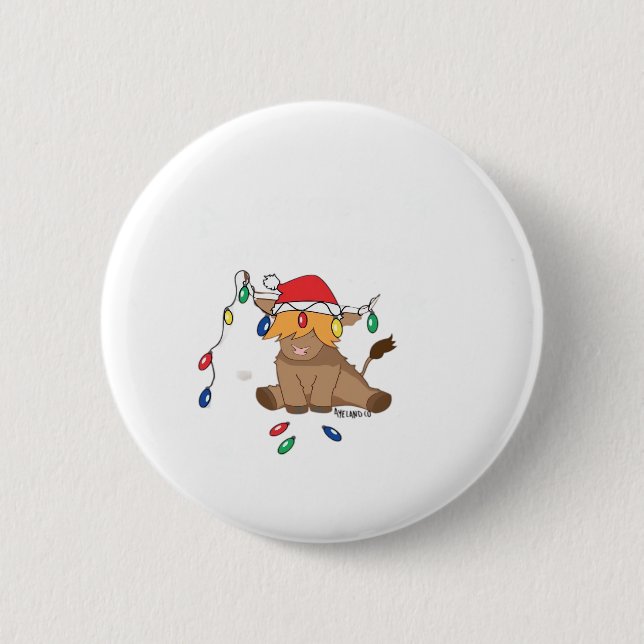Weihnachtslicht Hochlandkuh hässlich Pullover Tauf Button (Vorderseite)