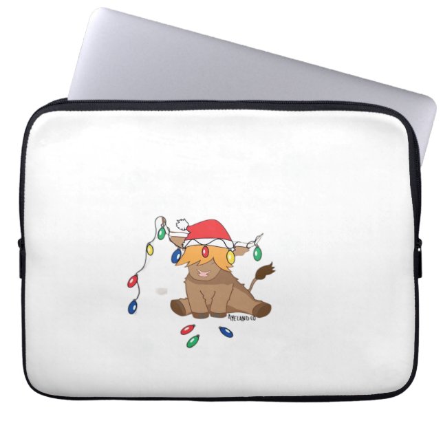 Weihnachtslicht Hochlandkuh hässlich Pullover Tauf Laptopschutzhülle (Vorderseite)