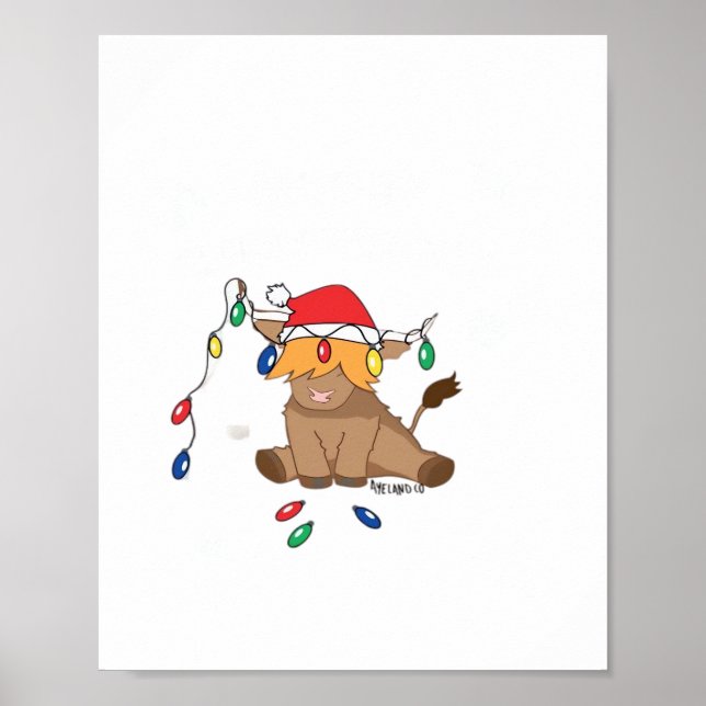 Weihnachtslicht Hochlandkuh hässlich Pullover Tauf Poster (Vorne)