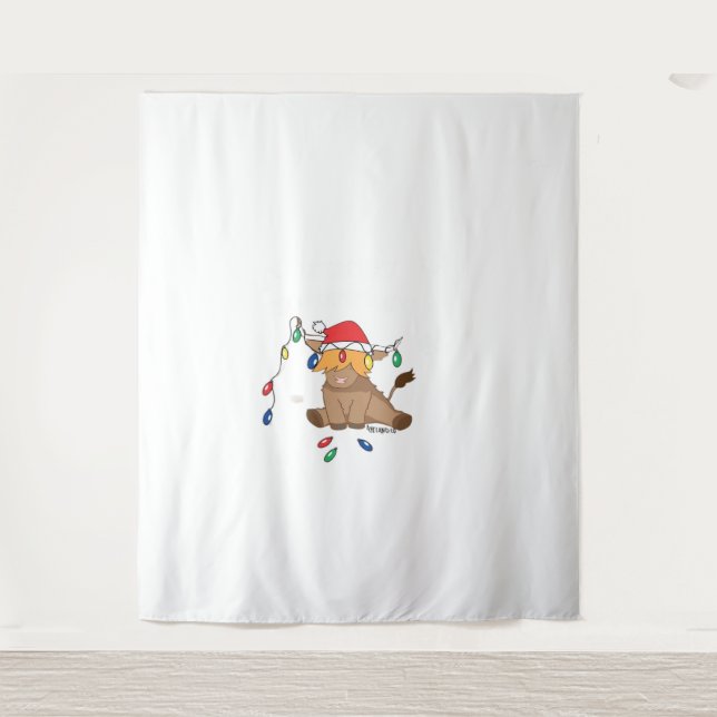 Weihnachtslicht Hochlandkuh hässlich Pullover Tauf Wandteppich (Vorderseite)