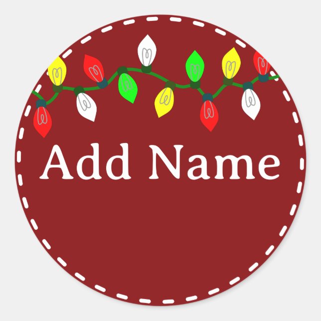 Weihnachtslicht-Individuelle Name Runder Aufkleber (Vorderseite)