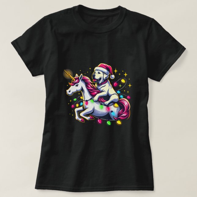 Weihnachtslicht Labrador Retriever Dog Riding Uni T-Shirt (Design vorne)
