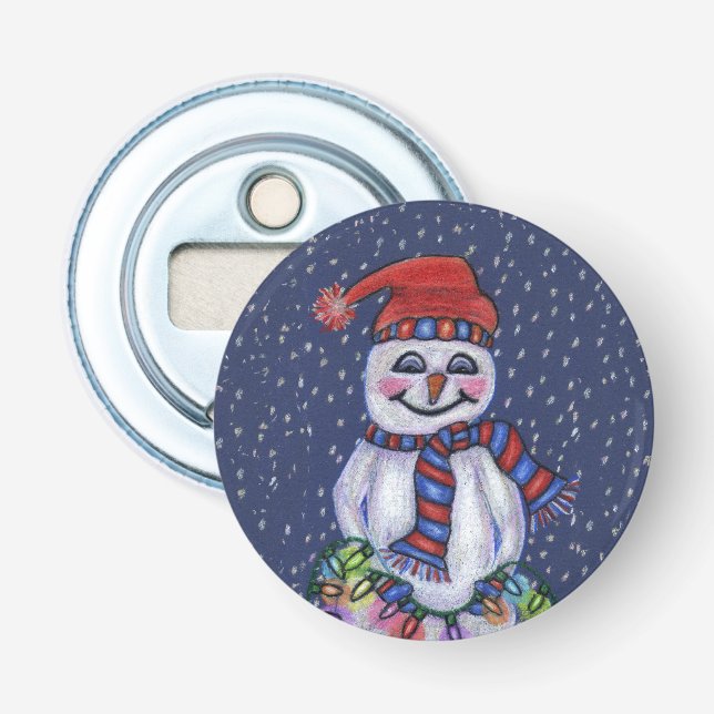 Weihnachtslicht Lächeln Snowman Schneeflocken Flaschenöffner (Vorderseite)