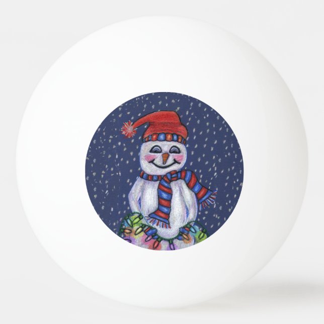 Weihnachtslicht-lächelnde Schneemann-Schneeflocken Tischtennisball (Vorderseite)
