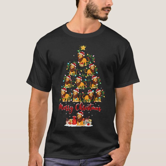 Weihnachtslicht Löwen Weihnachtsbaum froh T-Shirt (Vorderseite)