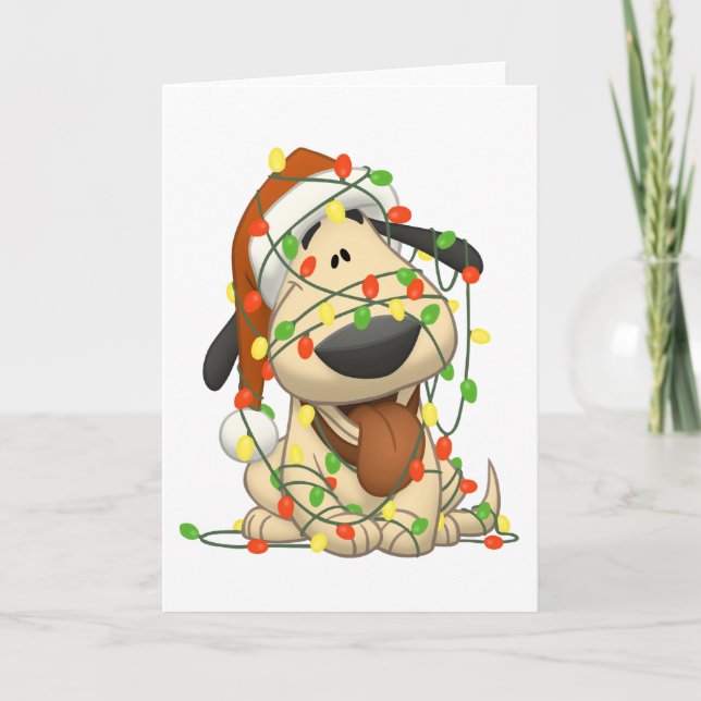 Weihnachtslicht-lustiges Hündchen Feiertagskarte (Vorderseite)