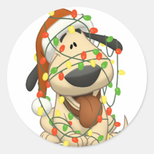 Weihnachtslicht-lustiges Hündchen Runder Aufkleber
