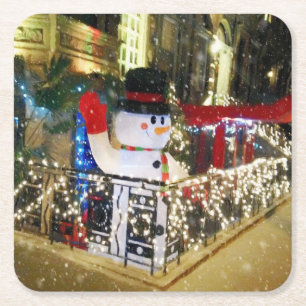 Weihnachtslicht Nachtzeit NYC Snowman Rechteckiger Pappuntersetzer