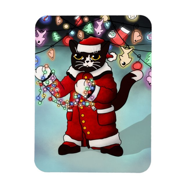 Weihnachtslicht Niedlich Tuxedo Cat Magnet (Vertikal)