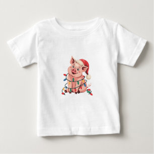 Weihnachtslicht Schwein mit Weihnachtshut - Pig Lo Baby T-shirt