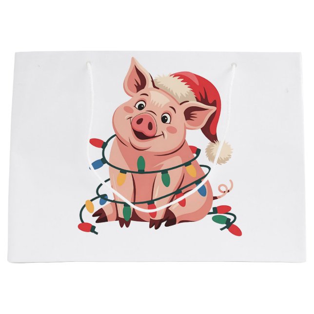 Weihnachtslicht Schwein mit Weihnachtshut - Pig Lo Große Geschenktüte (Vorderseite)