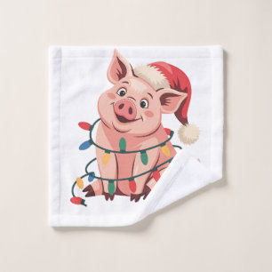 Weihnachtslicht Schwein mit Weihnachtshut - Pig Lo Waschlappen