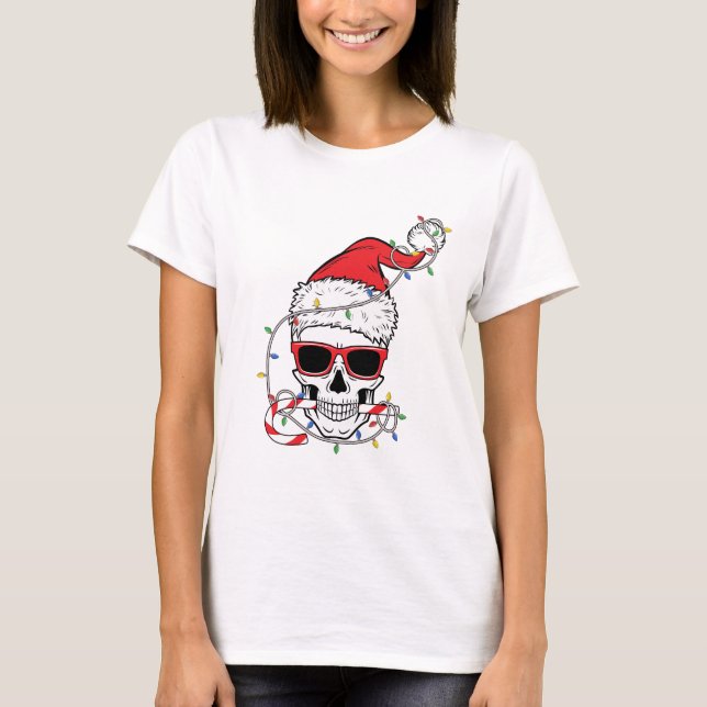 Weihnachtslicht-Skelett-Schädel T-Shirt (Vorderseite)