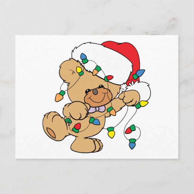 Weihnachtslicht Teddybär Feiertagspostkarte (Vorderseite)