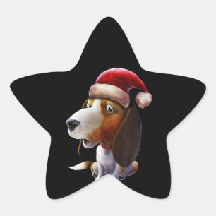 Weihnachtslicht Weihnachtsmannmütze Beagle Niedli Stern-Aufkleber