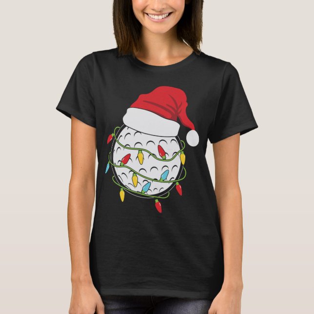 Weihnachtslicht Weihnachtsmannmütze Golf Ball Funn T-Shirt (Vorderseite)