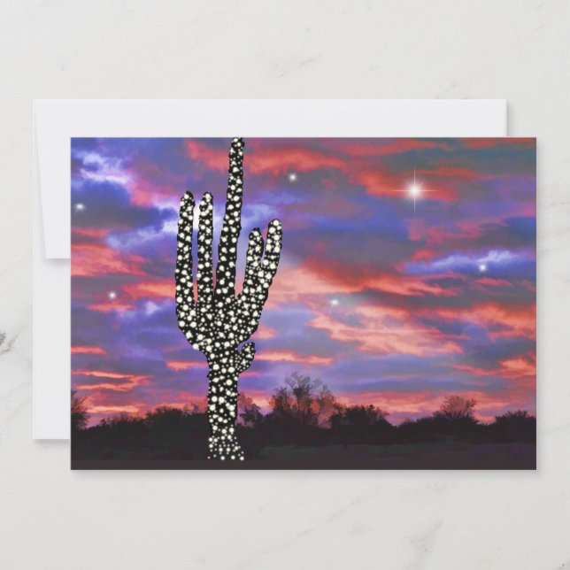 Weihnachtslicht Wüste Saguaro Cactus Einladung (Vorderseite)