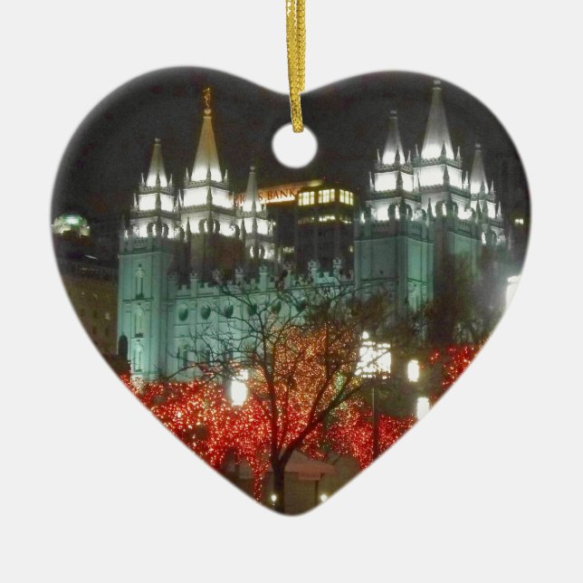 Weihnachtslichter auf Tempel-Quadrat Keramikornament (Vorne)