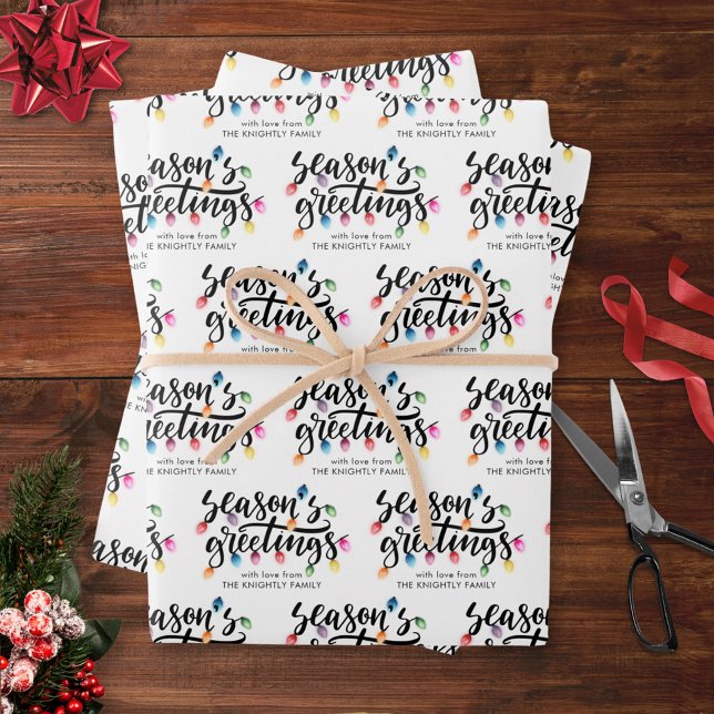 Weihnachtslichter Frohe Festtage Name Geschenkpapier Set (Von Creator hochgeladen)