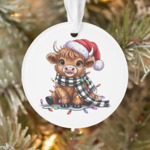 Weihnachtslichter Highland-Kuh Santa-Hut Ornament