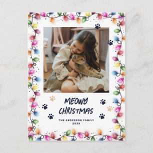 Weihnachtslichter Katzenpfoten Blau Foto Meowy Postkarte