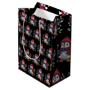 Weihnachtslichter Pinguin trägt Xmas-Hut Pinguine Mittlere Geschenktüte
