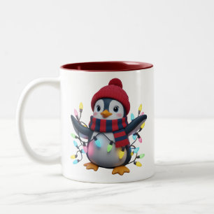 Weihnachtslichter Pinguin trägt Xmas-Hut Pinguine Zweifarbige Tasse