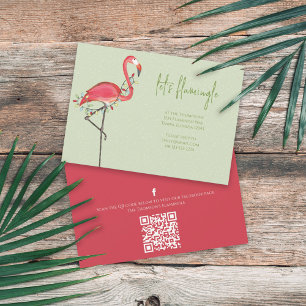 Weihnachtslichter Rosa Flamingo QR Code Einladung