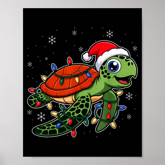 Weihnachtslichter Schildkröte mit Weihnachtshut -  Poster (Vorne)