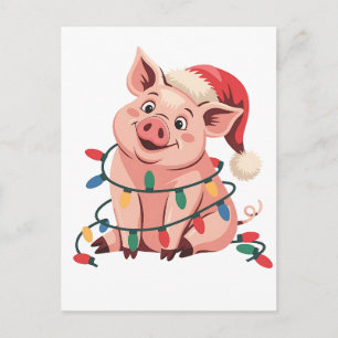 Weihnachtslichter Schwein mit Xmas Hut - Schwein L Ankündigungspostkarte
