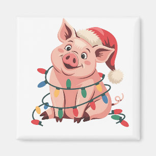 Weihnachtslichter Schwein mit Xmas Hut - Schwein L Magnet