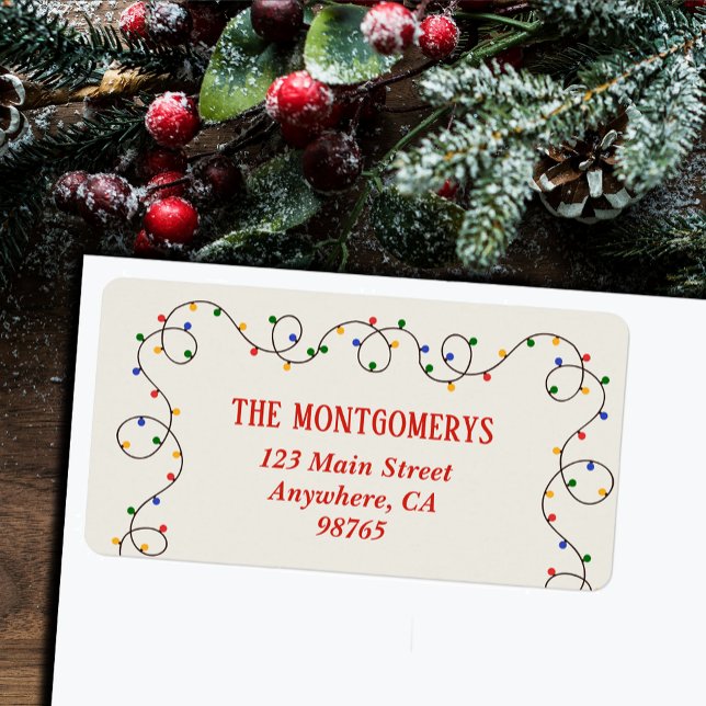 Weihnachtslichtkette Rücksendeadresse Adressaufkleber (Retro vintage Christmas light strand return address labels)
