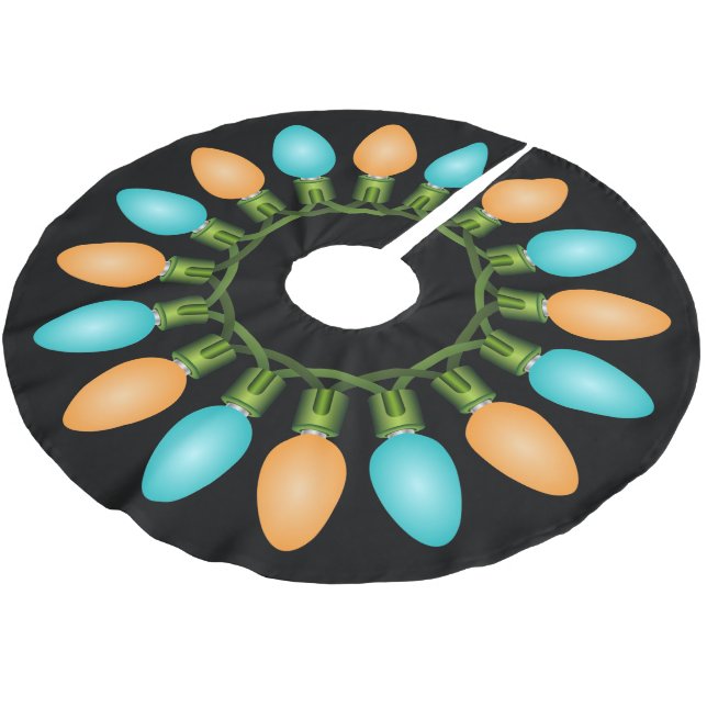 Weihnachtslichtkreis in Orange und Blau Polyester Weihnachtsbaumdecke (Schrägansicht)