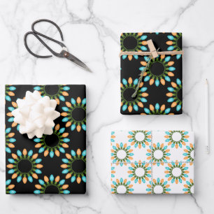 Weihnachtslichtkreise Muster Orange und Blau Geschenkpapier Set