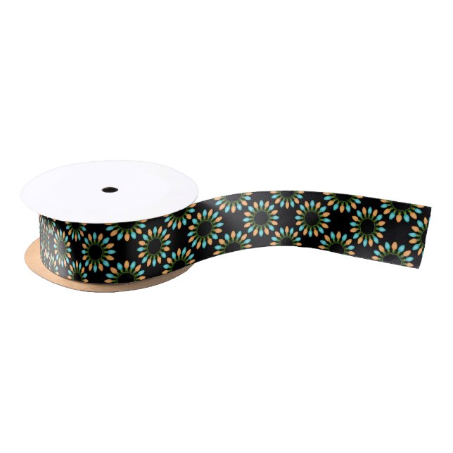 Weihnachtslichtkreise Muster Orange und Blau Satinband (Spule)