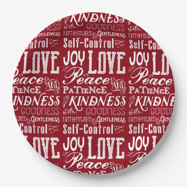 WeihnachtsLiebe-Freude-Frucht der Geist-Typografie Pappteller (Vorderseite)