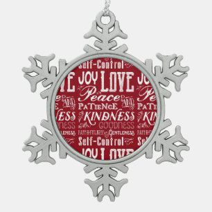 Weihnachtsliebe Freude Frucht des Geistes Typograf Schneeflocken Zinn-Ornament