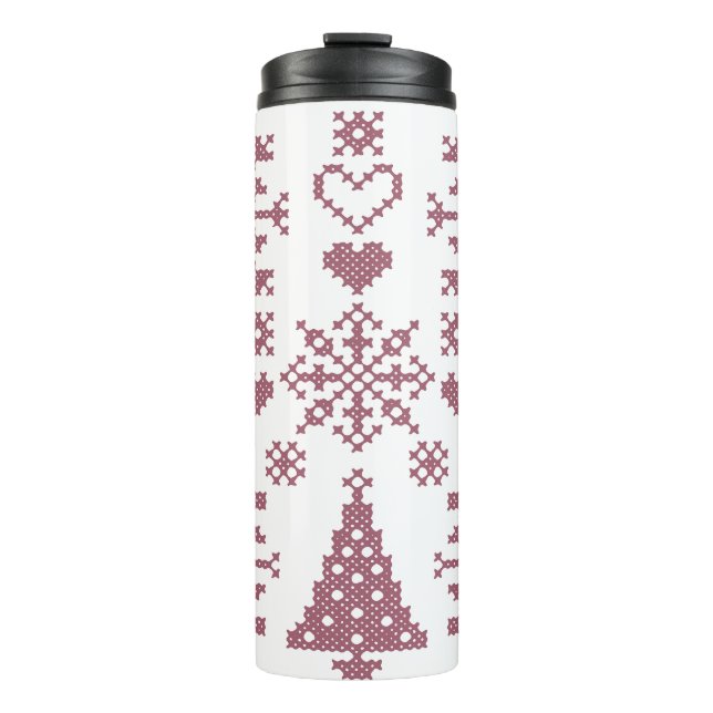 Weihnachtsliebhaber Kreuzmuster Sampler Design Thermosbecher (Vorderseite)