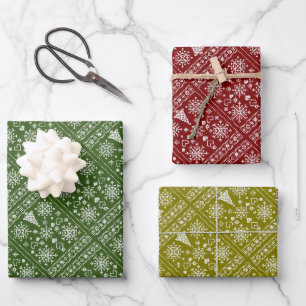 Weihnachtsliebhaber Kreuzmuster-Stichproben-Design Geschenkpapier Set