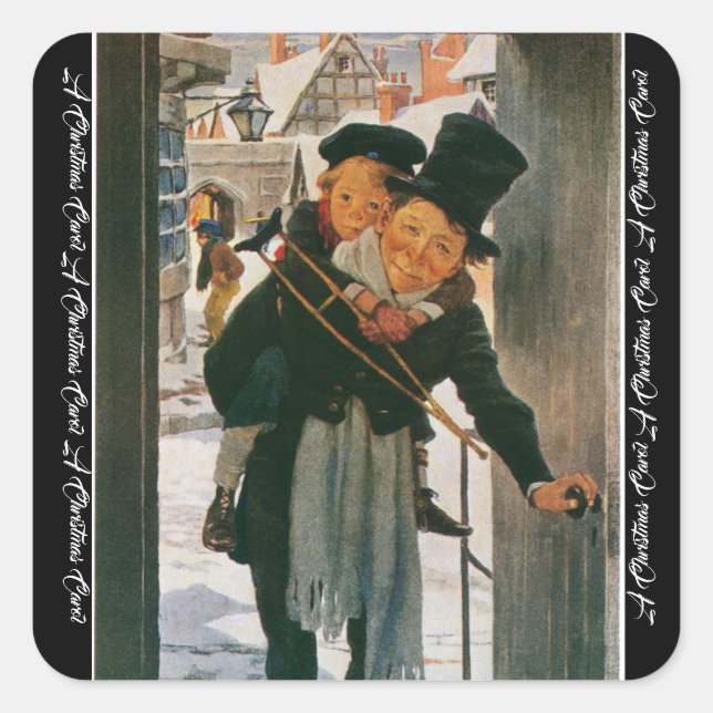 Weihnachtslied "Bob Cratchit und Tiny Tim" Quadratischer Aufkleber (Vorderseite)