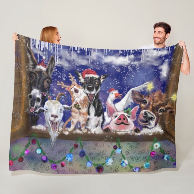 Weihnachtslied - Happy Animal Party Funny Painting Fleecedecke (Beispiel)