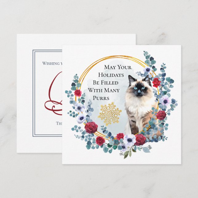Weihnachtslied mit schöner Katze Feiertagskarte (Vorne/Hinten)
