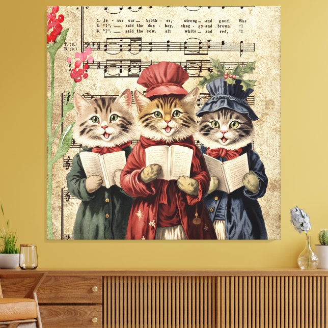 Weihnachtslied singende Katzen Leinwanddruck (Insitu (Wohnzimmer))