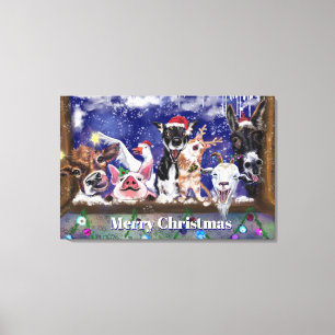 Weihnachtslied - Tierparty - Frohe Weihnachten Leinwanddruck
